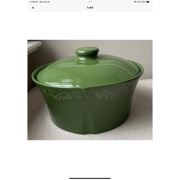 Sur La Table Green Oven-To-Table Stoneware Covered Casserole w/Lid Embossed - Picture 1 of 8